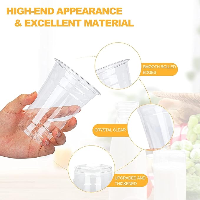 TashiBox plastic cups [24 oz 100cups],Clear Crystal disposable plastic cups,smoothie cup