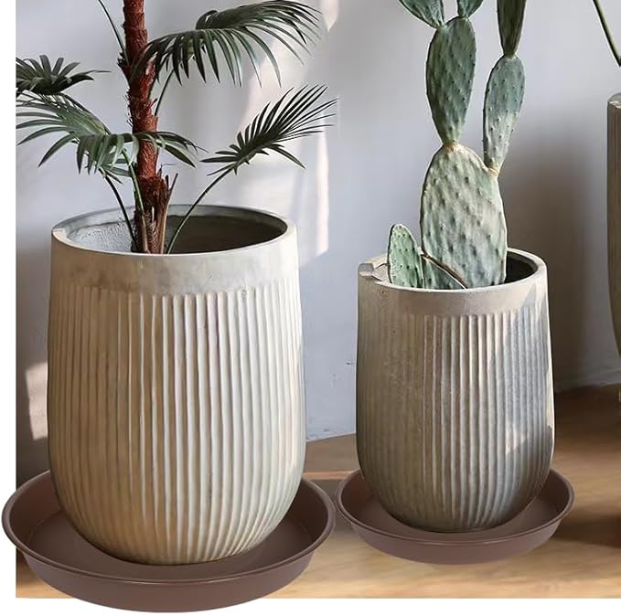 Bleuhome 3 Pack of 25 26 inch Plant Saucer (22.7 Inch Base), 4.2" Depth, Large Deep Heavy Duty Plastic Flower Planter Water Trays for Indoors Outdoor, Plant Drip Trays (26", Chocolate)
