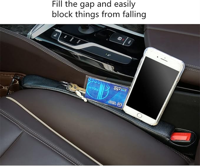 Tumecos Car Seat Gap Filler Pad PU Leather Console Side Pocket Organizer with One Cup Holder for Cell Phone, Wallet, Coin, Key, 2 Pcs (Black+Black Surface)