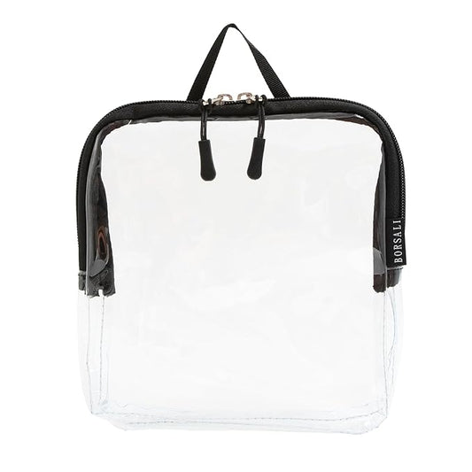 BORSALI TSA Approved Toiletry Bag - Clear Quart Size for 3-1-1 Carry On Travel - Makeup Organizer Cosmetic Pouch with Zipper - Travel Accessories - Black With Handle