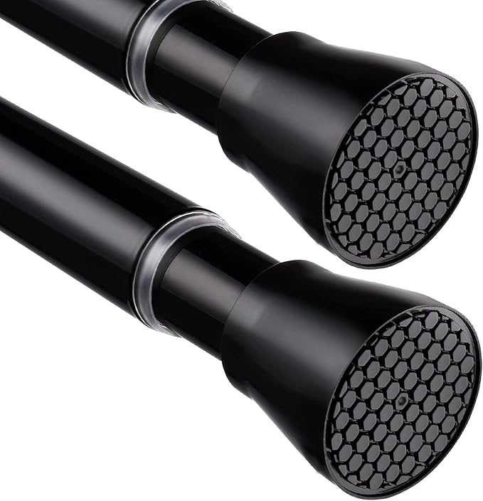 2 Pack Black Tension Curtain Rod for Windows 28 to 48 Inch, 7/8" Small Shower Curtain Rod for Bathroom, Pressure Spring Tension Curtain Rod No Drilling for Closet Doorway Kitchen