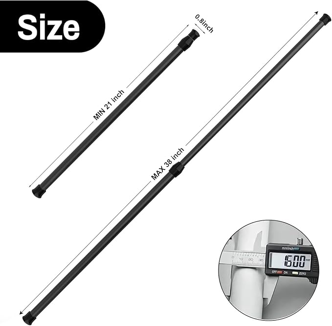 2Pcs Spring Tension Curtain Rod，21-38 Inches Adjustable Expandable Pressure Black Curtain Tension Rods For Kitchen, Bathroom, Window, Home