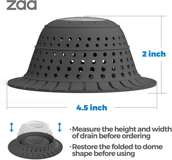 zaa Bathtub Drain Hair Catcher, Premium Silicone Shower Hair Catcher, 1Pack Hair Stopper for Pop Up & Regular Drains of Shower, Bathtub, Bathroom Sink, Bathroom Fixture Accessories, Black