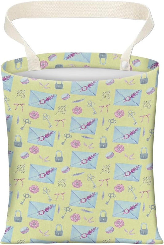 Cute Car Trash Can, Hanging Canvas Car Back Seat Organizer and Storage Bag, Funny Car Trash Bag for Travelling, Outdoor Cute Blue Envelope Pattern