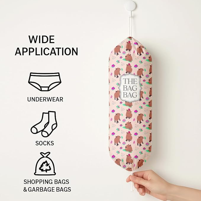 The Bag Bag Grocery Bags Holder, Capybara Plastic Bags Holder for Shopping Sack, Reusable Hanging Trash Sack Dispenser, Wall Mount Plastic Sacks Storage Container Dispenser