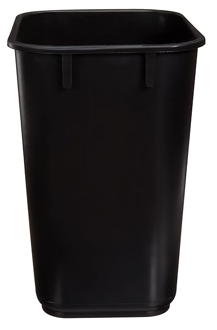 Amazon Basics Small Rectangular Commercial Office Wastebasket, Easy to Clean, 3 Gallon, Black, 2-Pack