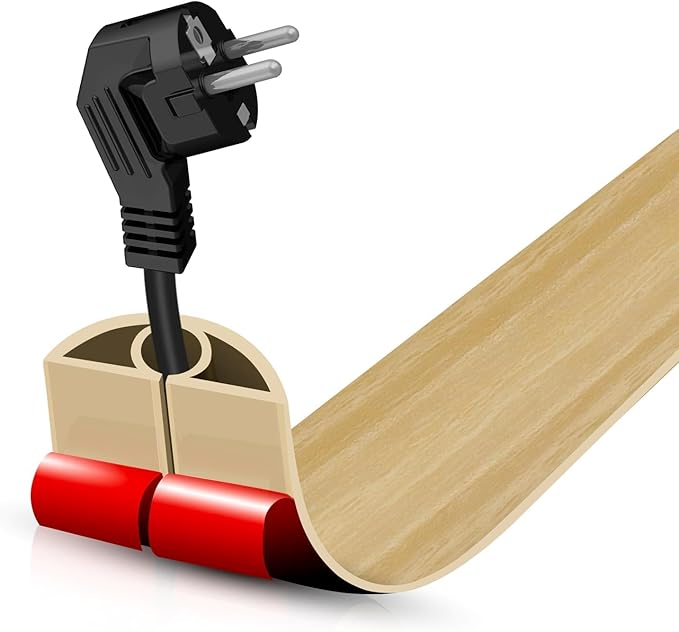 Floor Cord Cover Self Adhesive Cord Hider, 3.3FT Cable Management, Extension Strip Protector for Wires, Prevent Cable Trips for Offices, Gyms, Exhibitions Cavity: 0.3"(W) x0.28(H) WoodLightyellow
