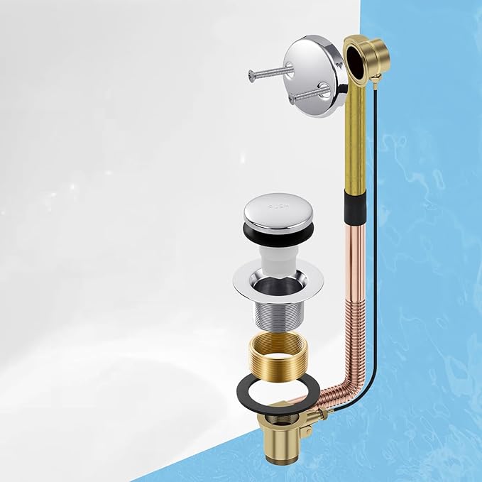 Chrome Bathtub Drain Tip-Toe Tub Trim Set with Two-Hole Overflow Faceplate Bathroom Tub Drains Replacement Conversion Tub Drain Kit Assembly with Universal Fine & Coarse Thread