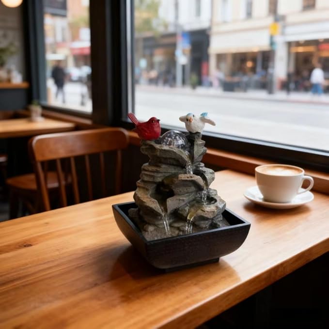 Indoor Water Fountain, Small Water Fountain Indoor, Indoor Water Feature with Desk Waterfall, Zen Table Top Fountains for Home Office Desk Decor, Mini Tabletop Fountains