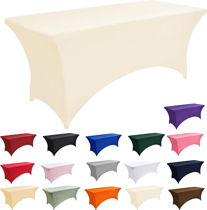 ZarzaaSik 10-Pack 6ft Spandex Table Covers for Rectangle Standard Folding Tables - Wrinkle Resistant Stretch Tablecloths - Ultimate Fitted Table Protector for Parties, Banquet, Wedding