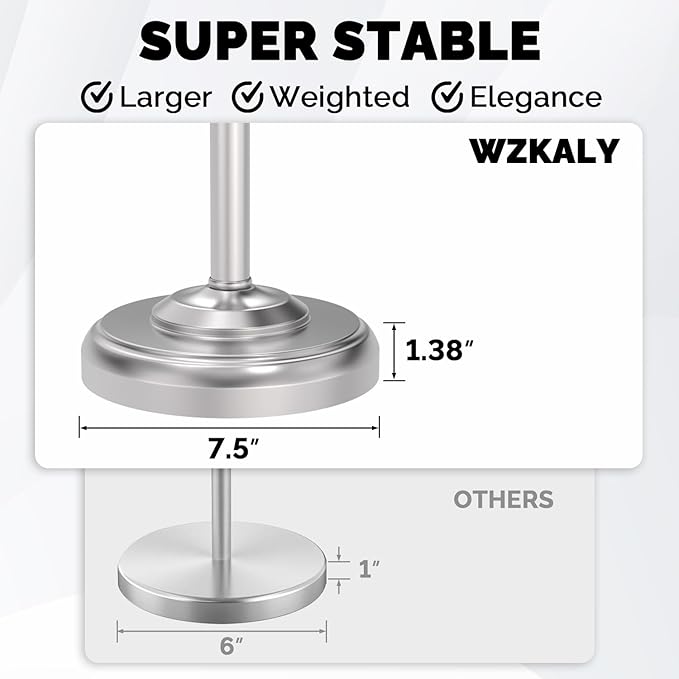 WZKALY Toilet Paper Holder Stand, Brushed Nickel Toilet Paper Holder Free Standing, Post Pivoting Design & Stable Weighted Base SUS304 Stainless Steel for Bathroom (Mega Roll)