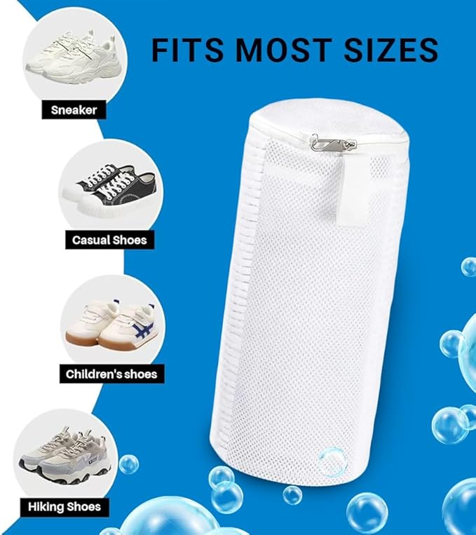 EPSCY Shoe Washing Machine Bags - Reusable Sneaker Laundry Shoe Bag with 360° Deep Clean Mesh - Self Locking Zipper, Noise Reduction Washing Bag Fits All Shoes Sizes and Types - White, Pack of 2