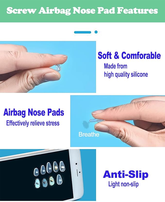 Eyeglasses Nose Pads, 5 Pairs Soft Silicone Air Chamber Glasses Nose Pads Replacement Kit, 3 in 1 Mini Screwdriver Glasses Repair Kit with Screws, Nose Piece/Nose Pads for Glasses Sunglasses