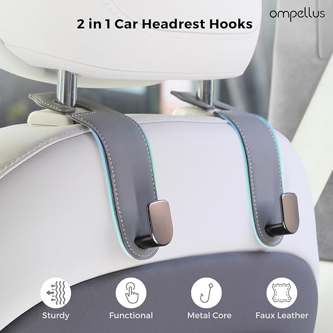Car Headrest Hook, 2 Pack Leather Car Seat Hooks for Purses and Bags, Car Organization Accessories (Pink)