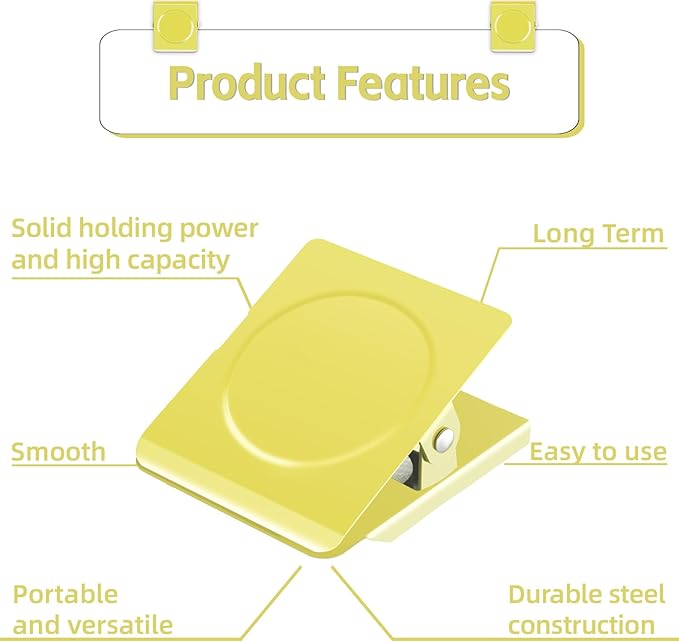 Grtard Strong Magnetic Clips, 2.2 Inch Extra Large Magnetic Clips Heavy Duty, 6Pack Magnet Clip for Fridge, Clip Magnets for Refrigerator, Whiteboard, Classroom, Kitchen, Office Organizer (Yellow)