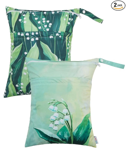 ALVABABY 2pcs Cloth Diaper Wet Dry Bags Waterproof Reusable with Two Zippered Pockets Travel Beach Pool Daycare Soiled Baby Items Yoga Gym Bag for Swimsuits or Wet Clothes 2LM13