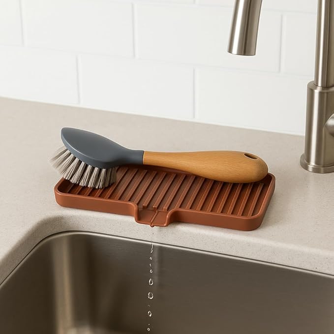 Happitasa Silicone Soap Dish Tray and Sponge Holder with Drain Chute | Bathroom and Kitchen Sink Organizer Caddy (Smoky Blue, 9"x3.5", 5.6 Ounces)