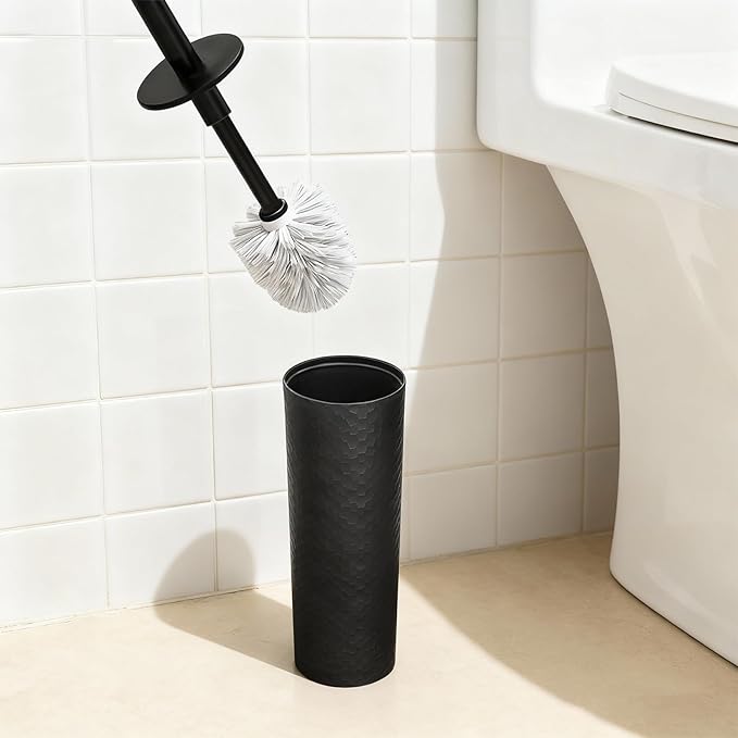 Topsky Toilet Brush,2 Pack Compact Toilet Brush & Holder Set,Plastic Round Barrel Loo Brush with 2 Replacement Toilet Brush Head,Durable for Bathroom Toilet,Black