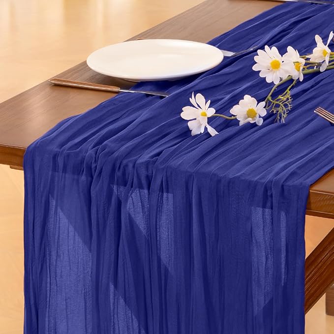 Socomi Royal Blue Summer Cheesecloth Table Runner Boho Rustic Gauze 120 inch 10FT Cheese Cloth Sheer Runner for Wedding Party Baby Shower Birthday Home Decor Holiday Decorations