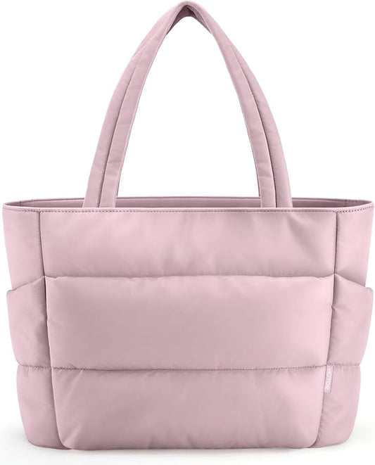 HOTOR Puffer Tote Bag for Women, Nurses - Multi-Pocket Lightweight Bag for Work - Quilted Handbag for Travel and Gym