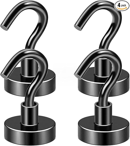 DIYMAG Black Magnetic Cubicle Hooks, 85 LB Heavy Duty Strong Magnets with Hook, Rare Earth Neodymium Magnet Magnetics for Cabins Cruise Ship Essentials 4 Packs