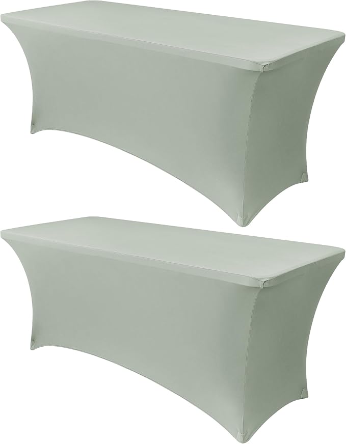 Obstal 2PC Sage Green Tablecloth - 4ft Rectangle Spandex Table Cover for Party, Events, Banquets & Weddings, Machine Washable