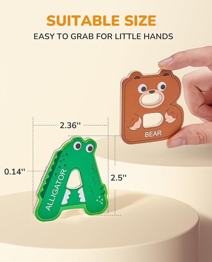 JoyCat Wooden Thick Alphabet Magnets for Toddlers Fridge Large Size Cute Animal Colorful ABC Magnetic Letters 26 Uppercase Letters Educational Toy Set for Kids Toddlers Preschool Learning Spelling