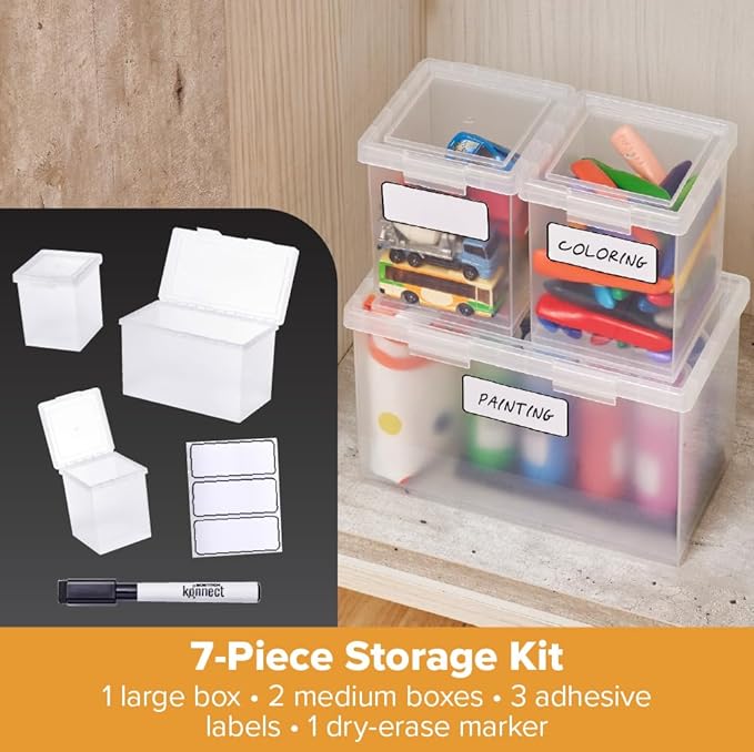 Bostitch Konnect Storage Containers with Lids, Organizer, Clear Plastic Box, Stackable Nesting Bins, 3-Piece Bundle, 1 Large, 2 Medium