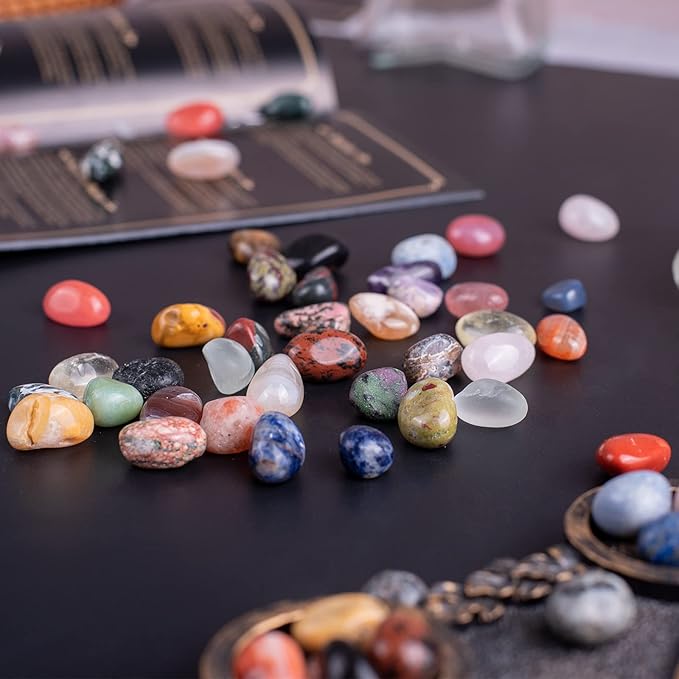 Polished Stone Pebbles Set Mixed Crystals, 72 Pcs 0.5" Handpicked Tumbled Stones Decorative Rocks for Reiki, Chakra, Healing, Home Decor, Mixed Pebbles