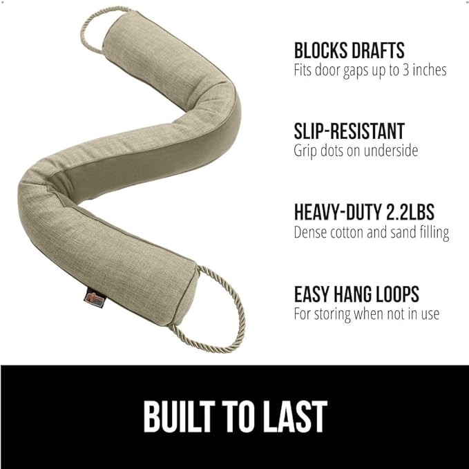 GORILLA GRIP Door Draft Stopper for Bottom of Doors, Sweep Weather Stripping Seal Noise, Cold Air Blocker, Soundproofing, Warmth Sealer, Easy Install Gap Filler, Home Essentials, 38 Inch, Beige