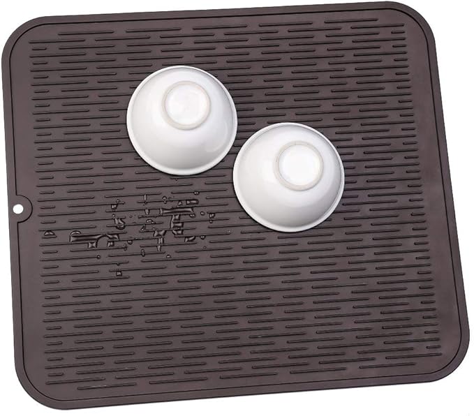 MicoYang Silicone Dish Drying Mat for Multiple Usage,Easy clean,Eco-friendly,Heat-resistant Silicone Mat for Kitchen Counter or Sink,Refrigerator or Drawer Liner Coffee XL 18 inches x 16 inches