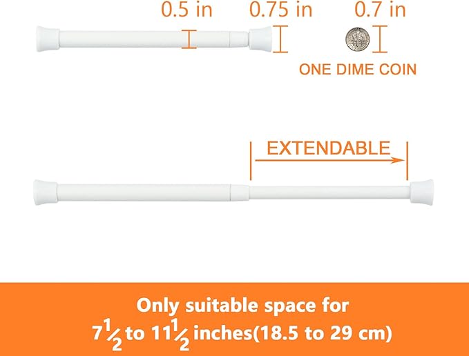 KXLIFE 2 Pack Small Spring Tension Curtain Rod 7.5 to 11.5 Inch, Thin Tension Rod No Drill for Window Cupboard Closet, White