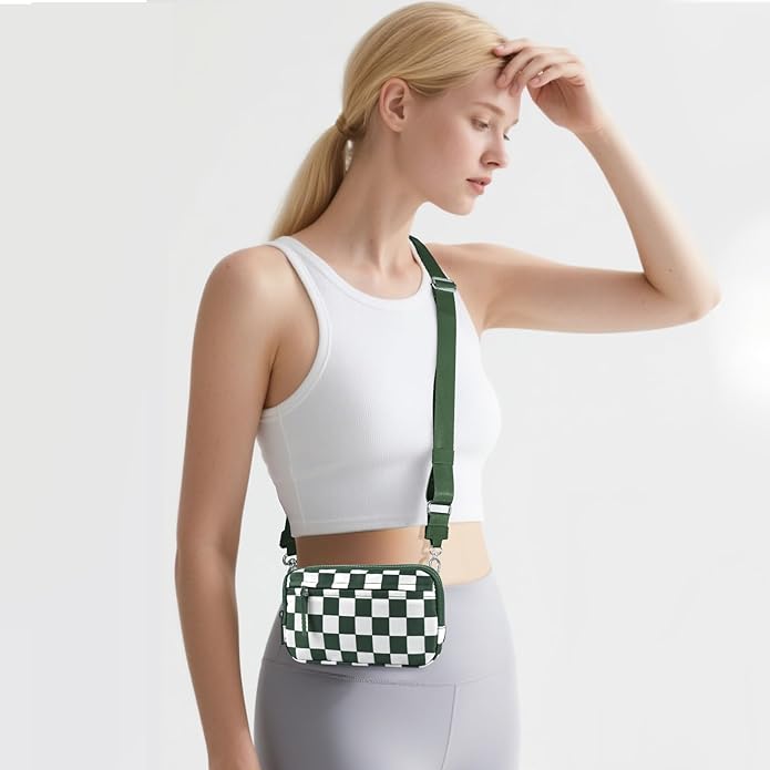 Checkered WristleWallets for Women, RFID Wallet Crossbody with 4 Zippers, Credit Card Holder Cell Phone Organizer