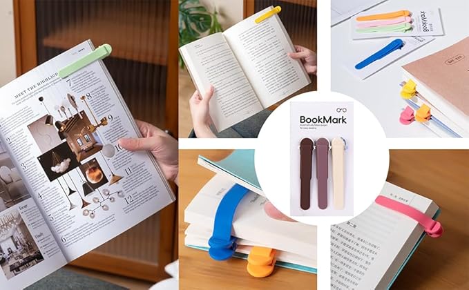 3Pcs Bookmark Book Marks, Silicone Book Marks for Reading Women Men Kids Book Lovers, Automatic Book Mark Smart Book Marker Clip Page Holder Reading Accessories School Supplies Gifts for Students