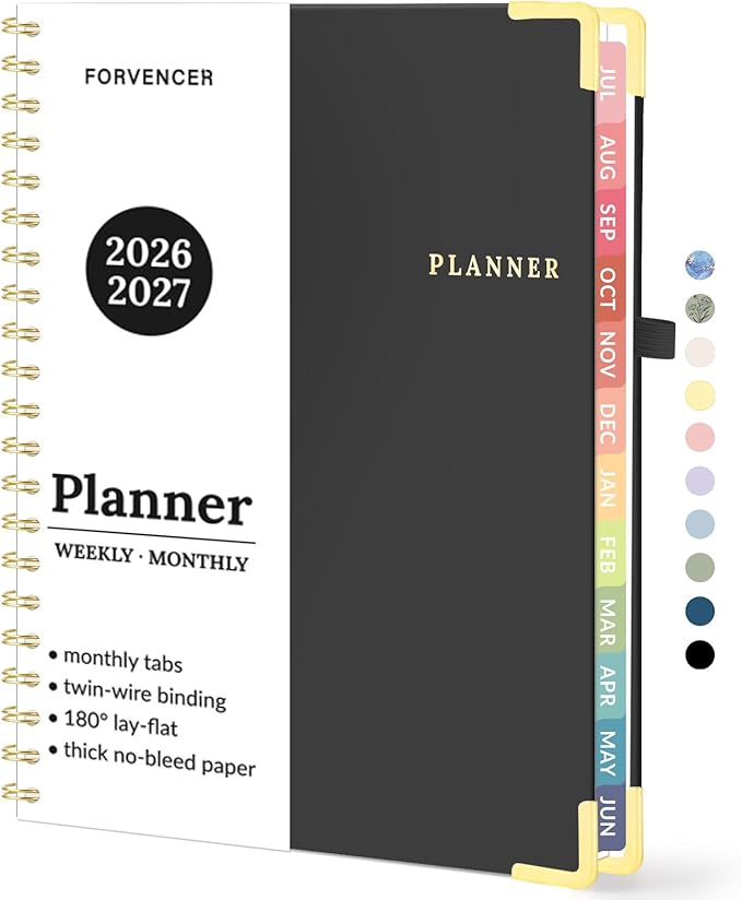 Forvencer Academic Planner 2026-2027, July 2026-June 2027 Weekly & Monthly Hardcover Calendar Planner, 8.5" X 11", Daily Agenda Book, School Office Notebook College Teacher Student Organizer A4, Black