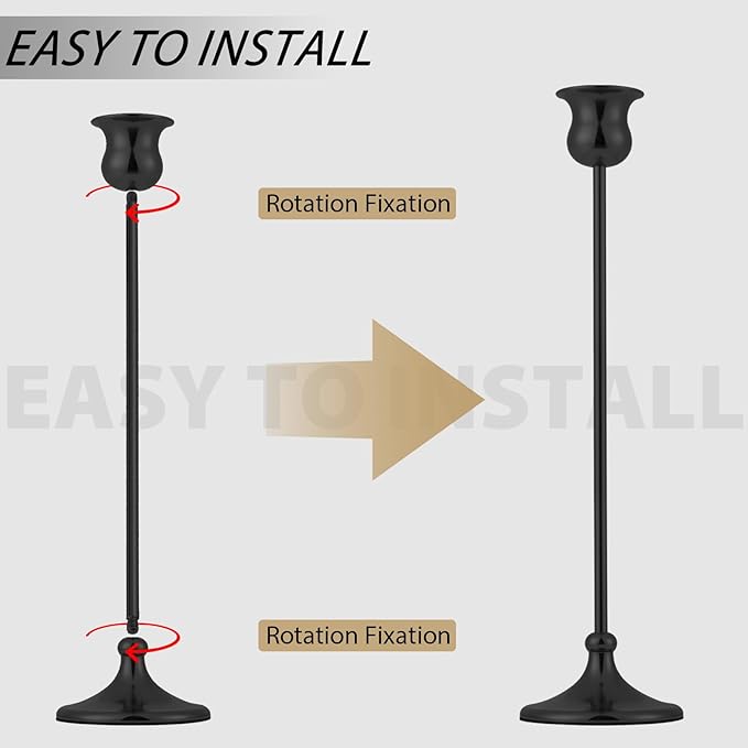 Metal Candle Holder Taper Candlestick Holders for Candle Sticks Vintage Candelabra for Halloween Thanksgiving Christmas (Matt Black, 2 Sets (6 pcs))