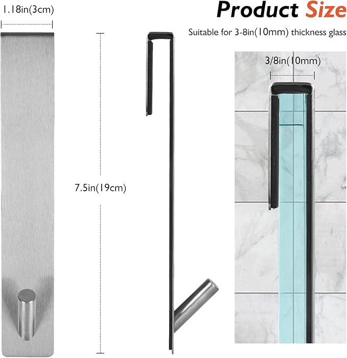 Kontoyo Shower Door Hooks(7.5 Inch),Extended Over Door Hooks for Bathroom Frameless Glass Shower Door,Stainless Steel Towel Hooks,Heavy Duty Rack Hooks for Robe,Towel-2 Pack-Silver