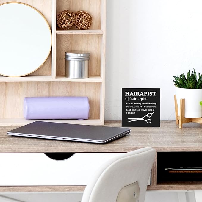 Hairstylist Gifts Wooden Box Sign, Hairapist Definition Sign Salon Decor Gifts for Hairdresser, Rustic Farmhouse Counter Beauty Shop Barbershop Hair Salon Desk Shelf Table Decor Wood Block Plaque