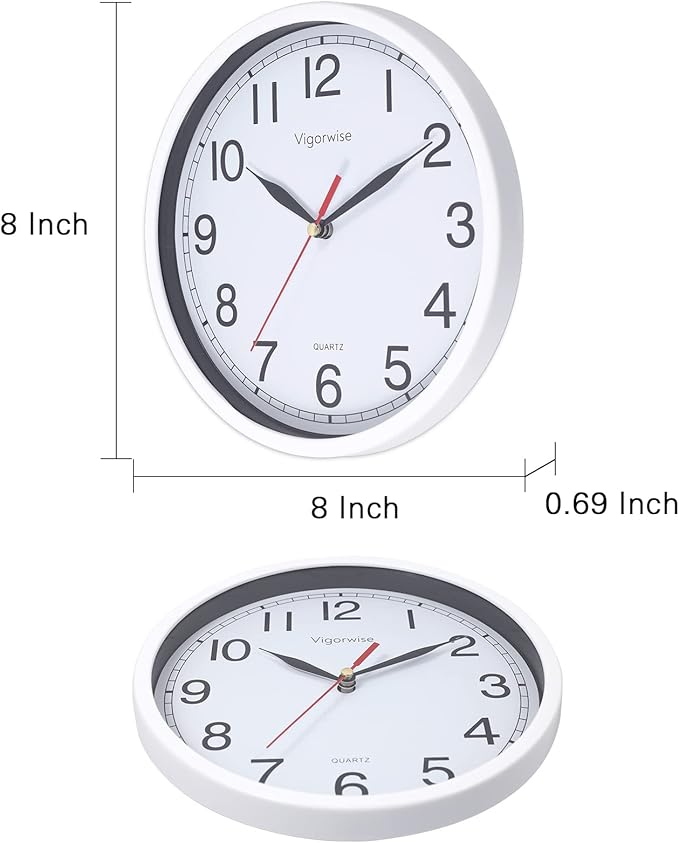Wall Clock, 8 Inch Silent Sweep Movement Accurate Small Clocks Kitchen/Living Room/Bedroom/Office/School/Classroom Decoration