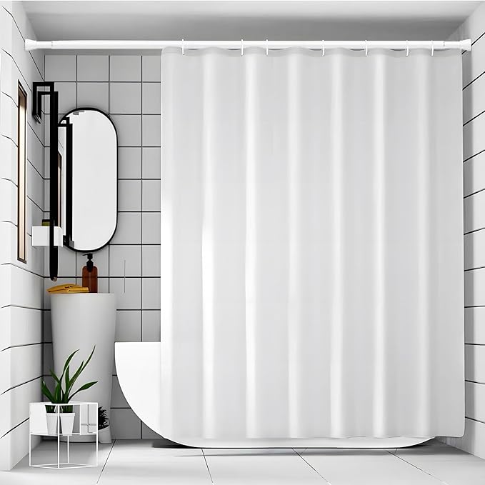 Shower Curtain Rod 45 to 77 Inches White Shower Rod Tension Curtain Rod No Drilling Adjustable Curtain Rod Spring Tension Shower Rods for Bathroom,Windows,Kitchen