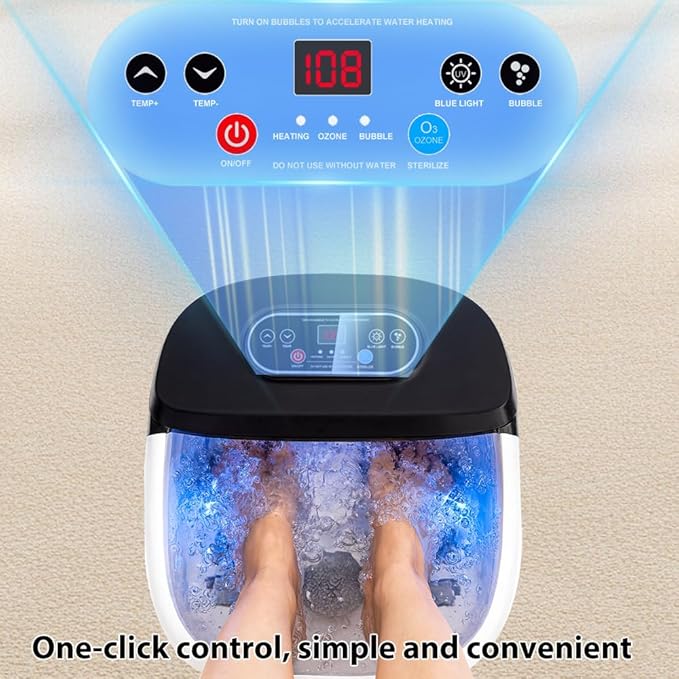 Foot Spa Bath Massager with Heat - Ozone and Blue Light Foot Soaking Tub, Epsom Salt, Adjustable Temperature, Bubble and 8 Rollers, Birthday Gift for Mom Dad