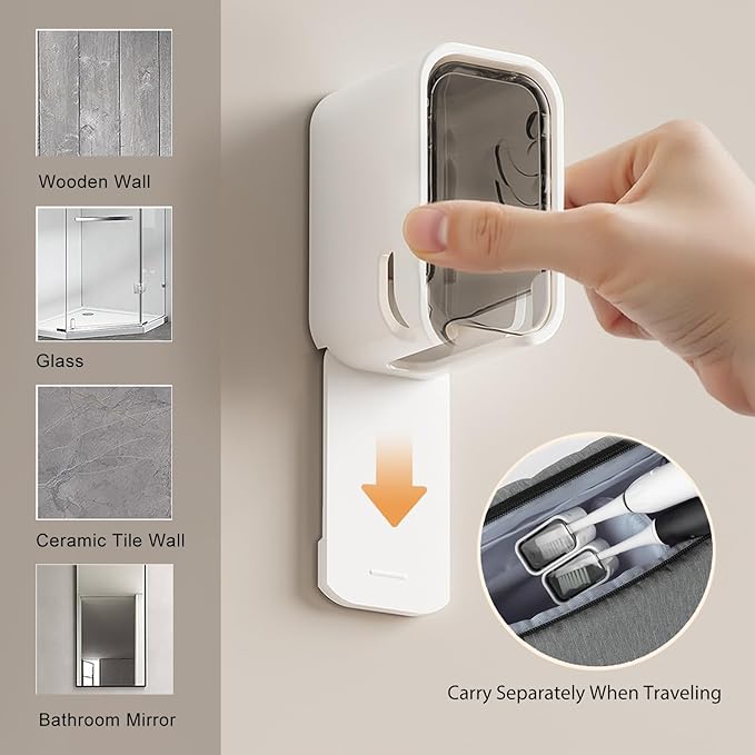 4PCS Dustproof Toothbrush Holders for Bathroom, Wall Mounted Toothbrush Holder with Cover, Toothbrush Travel Container Detachable and Single Toothbrush Dispenser for Bathroom, Family, Travel