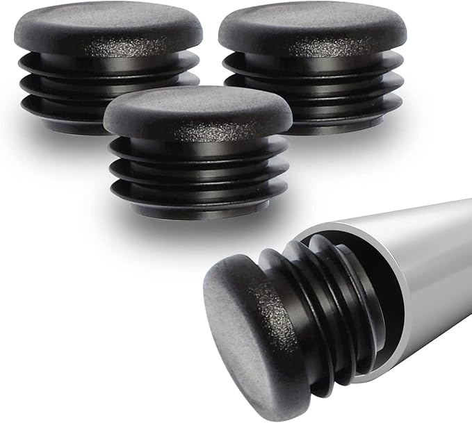 Prescott Plastics 2” (50.8mm) Outer Diameter Ribbed Plastic Hole Caps, Round Black Metal Tubing End Caps, Strong Furniture Leg Inserts, Impact & Weather Resistant, Made in The USA - 4 Pack
