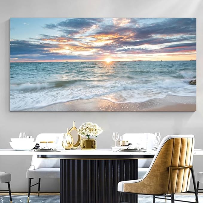 Yxbhhym-Beach Sunset Wall Art Coastal Wall Décor Seascape Canvas Prints Ocean Wall Picture for Living Room Decor Waves Sea Poster Landscape Painting Bedroom Wall Art Office Artwork Home Decorations