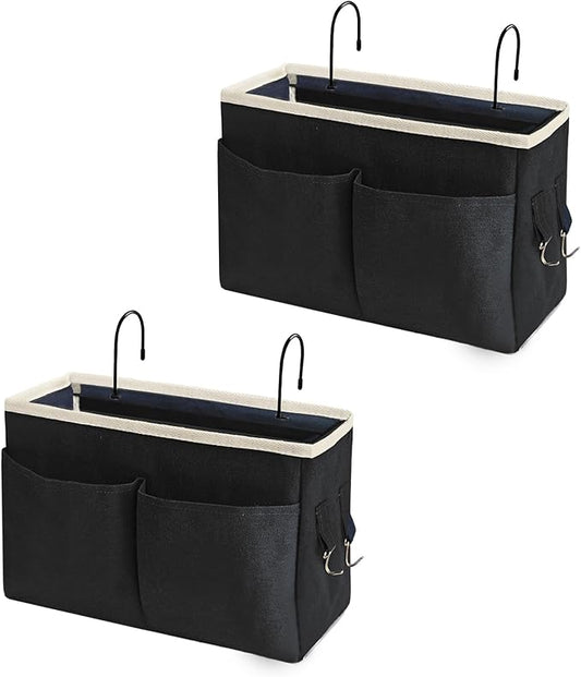 Bedside Caddy/Bedside Hanging Storage Bag Multi-Function Caddy for Bunk bed Hospital Beds Dorm Bed Rails, Holders Books Glasses Phones Magazine（2pc Black）