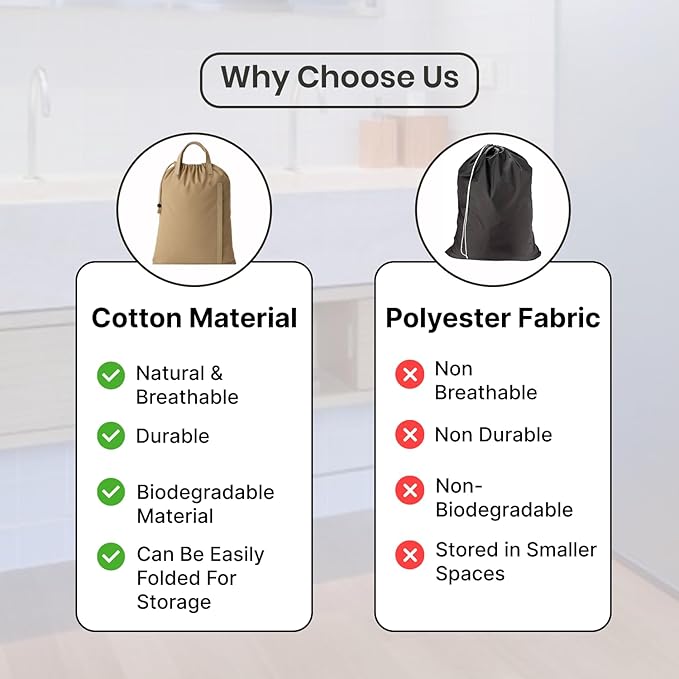 LFH Home Cotton Canvas Large Laundry Bag with Handle, Heavy Duty Drawstring Closure Washable Laundry Bags, for School Travel, Home, Hotel, College Dorm, Organizer Sack, Toys Clothes 28x40-Beige
