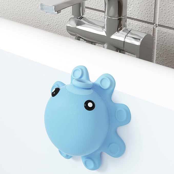 Bathtub Overflow Drain Cover - Silicone Bathroom Overflow Cover for Bath Tub, Bathroom Spa Accessories, Adds Inches of Water for Deeper Bath，Baby Blue