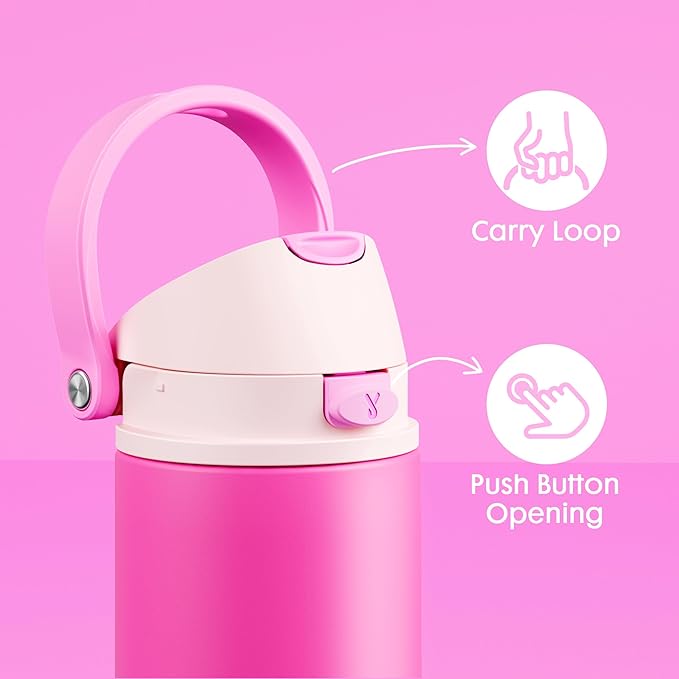18 oz Kids Water Bottle for School: Meoky 18 oz Stainless Steel Insulated Water Bottle with 2-in-1 Straw and Spout Lid - Leak Proof, Fits in Car Cup Holder, BPA-Free for Teen Girls, Raspberry Vibes