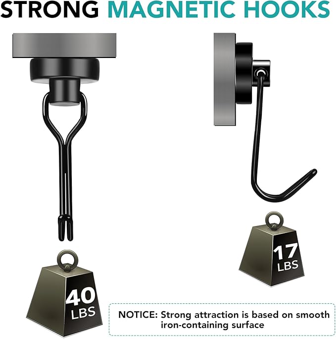 DIYMAG Black Magnetic Hooks, 40LBS Strong Magnetics Heavy Duty 2026 Cruise Cabin Ship Essentials Magnet Hook with Metal Hanger for Hanging Refrigerator Home Kitchen Office, 4Pack