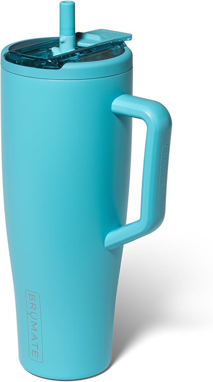BrüMate Era Flip 40oz Tumbler with 100% Leakproof Covered Straw Lid | Hygienic Covered Straw | Insulated Stainless Steel Water Bottle with Handle | Cup Holder Friendly | BPA-Free (Curaçao)